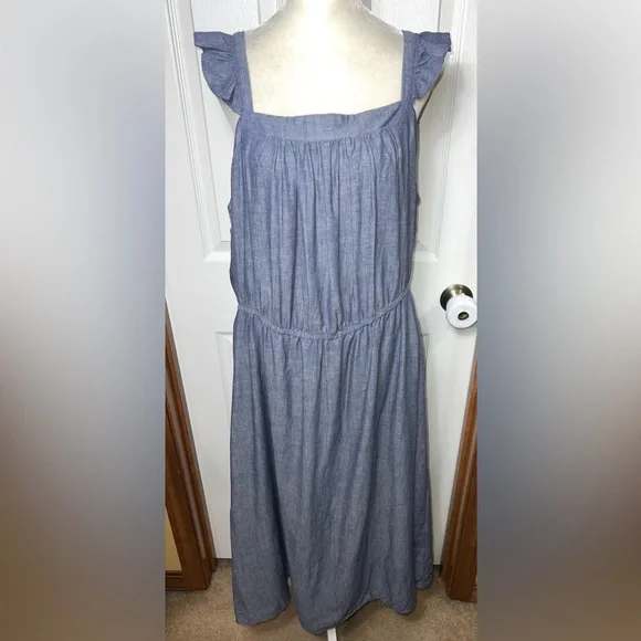 Linen Dress Old Navy Sundress Fit Flare Sleeveless Linen-Blend Midi Dress